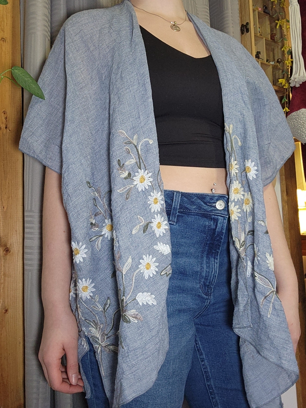 Light Blue Daisy Embroidered Cardigan
